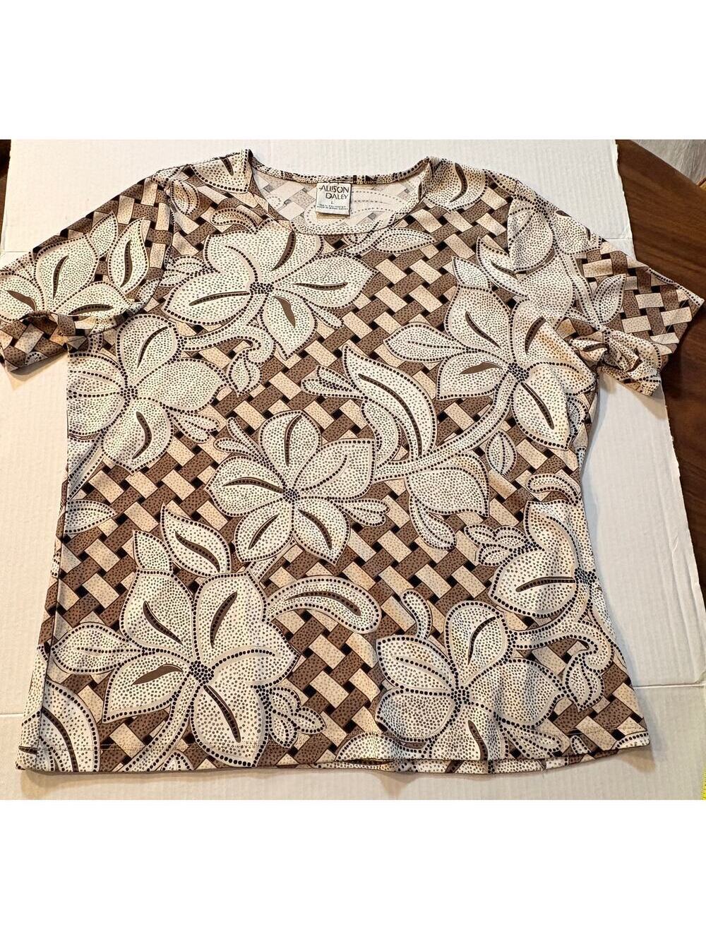Allison Daley - L brown and off with flower upscale top- business casual